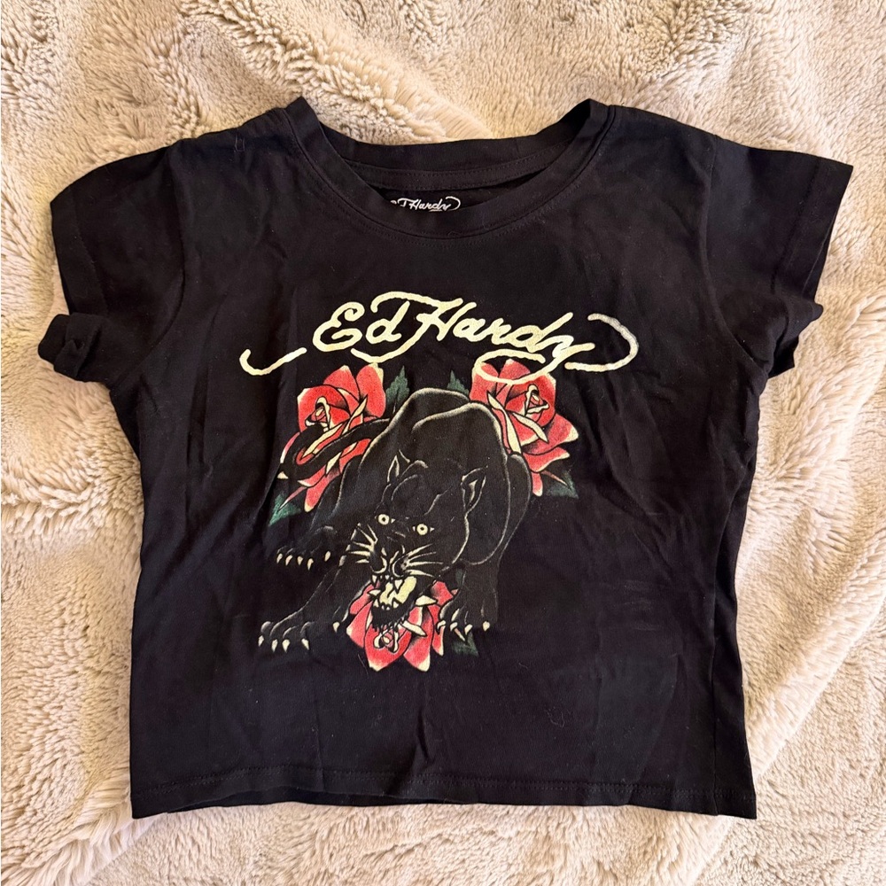 Ed Hardy Rose Panther Women’s Baby Tee